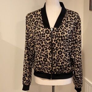 STELLA & DOT Reversible Bomber Jacket Leopard Print Brown/Black S EUC